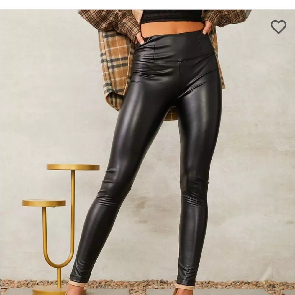 Shinestar faux leather lined pants